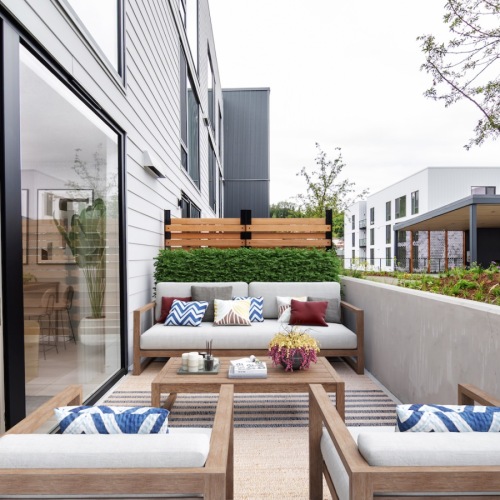 a patio with furniture